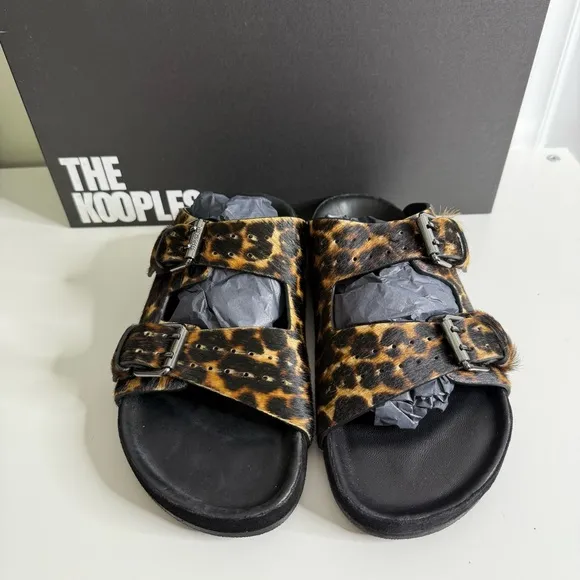 The Kooples - Leopard Print Women's Buckle Slide Sandals - NWB sz 38