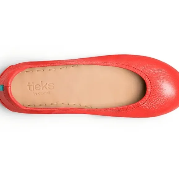 TIEKS Limited Edition Poppy Red Coral Ballet Flats Leather Slip On Shoes Sz 6