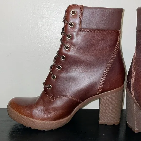 Timberland Brown Glancy 6-Inch Leather Lace Up Ankle Boots 9.