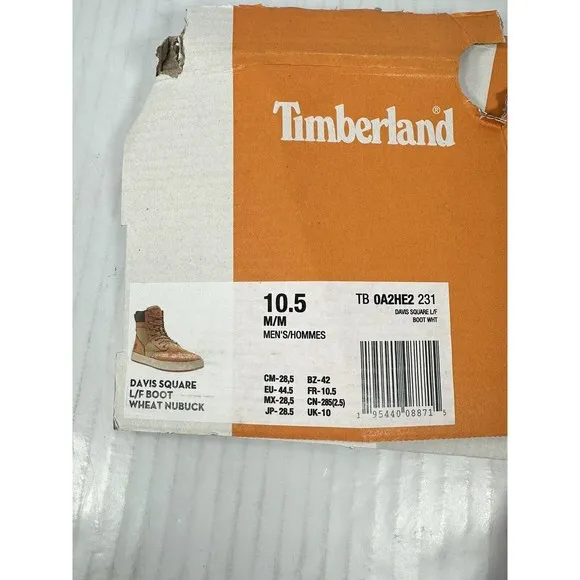Timberland Davis Square Leather Fabric Boot Wheat Nubuck Size 10.5 TB 0A2HE2 231