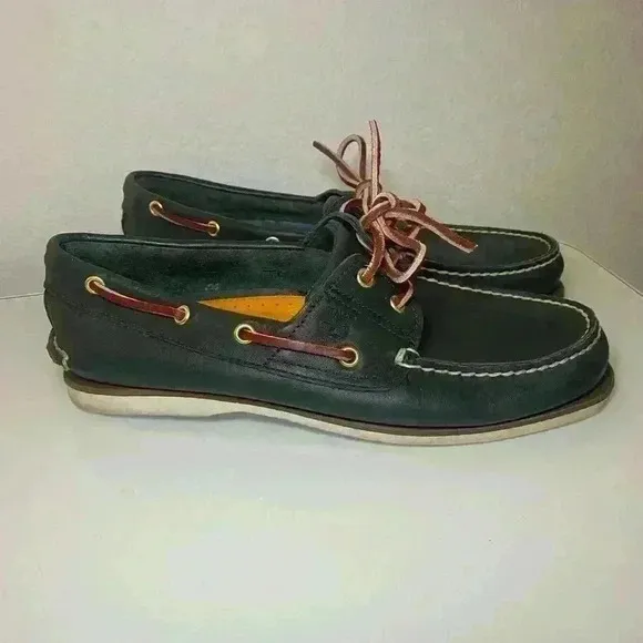 Timberland Mens 2 Eye Classic Leather Boat Shoes 74036 Navy Blue Size 9.5 Used