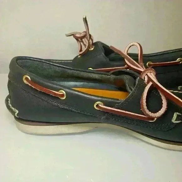 Timberland Mens 2 Eye Classic Leather Boat Shoes 74036 Navy Blue Size 9.5 Used