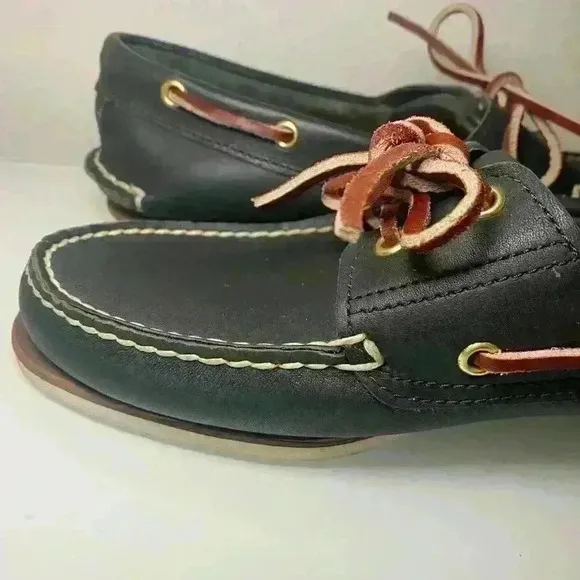 Timberland Mens 2 Eye Classic Leather Boat Shoes 74036 Navy Blue Size 9.5 Used