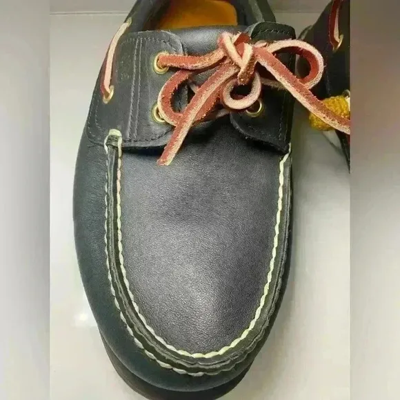 Timberland Mens 2 Eye Classic Leather Boat Shoes 74036 Navy Blue Size 9.5 Used