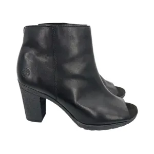 Timberland Tillston black leather peep toe heeled zip ankle boots 9.5 NEW