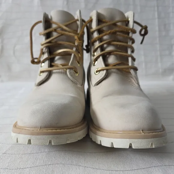 Timberland Womens 6 Inch Beige Gold Nubuck Leather Boots Shoes A18L5 Size 7
