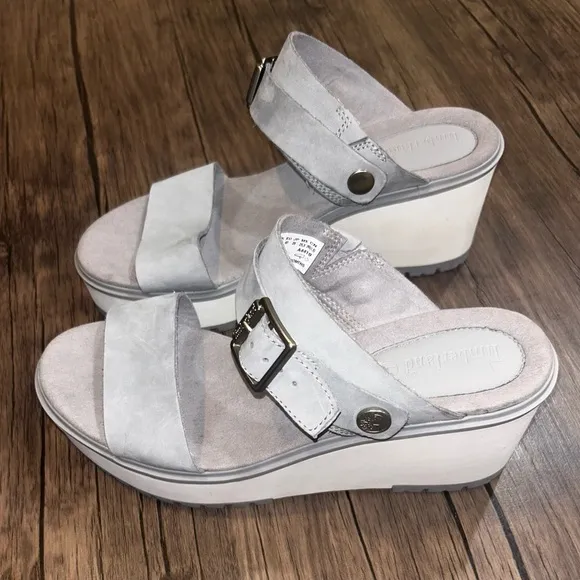Timberland Women’s 9 Wedge Sandals Koralyn Band Nubuck Suede Taupe