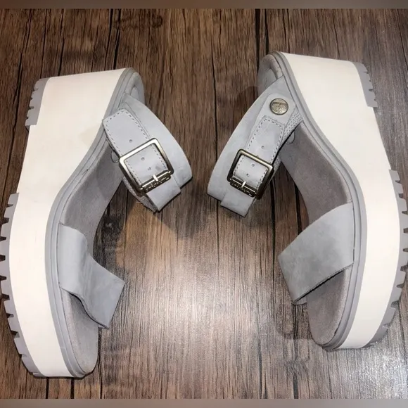 Timberland Women’s 9 Wedge Sandals Koralyn Band Nubuck Suede Taupe