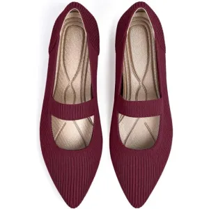 Tingrise Flat Shoes Women Red Knit Toe Ballet Comfortable Dressy Mary Shoes