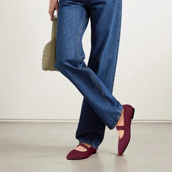 Tingrise Flat Shoes Women Red Knit Toe Ballet Comfortable Dressy Mary Shoes