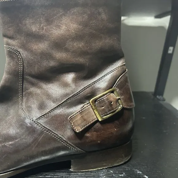 To Boot New York by Adam Derek Men's Brown Leather Ankle Strap Zip Boots Size 12