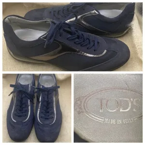 Tod's Driver Heel Mens Sneakers Size 10 Shoes Lace Up  Dark Blue Leather Suede