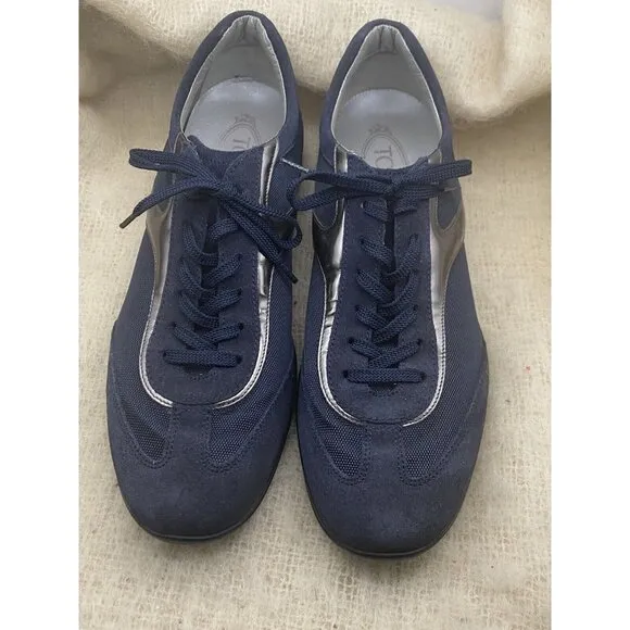 Tod's Driver Heel Mens Sneakers Size 10 Shoes Lace Up  Dark Blue Leather Suede