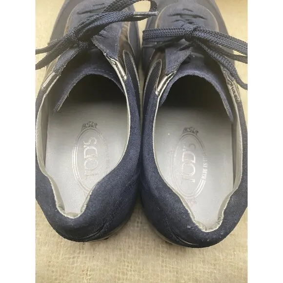 Tod's Driver Heel Mens Sneakers Size 10 Shoes Lace Up  Dark Blue Leather Suede