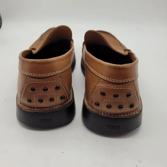 Tod's Driving Loafer Shoes Moccasin Brown Leather Mens UK 8.5 US 9.5 Made Italy