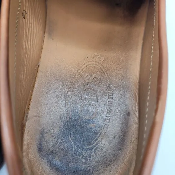 Tod's Driving Loafer Shoes Moccasin Brown Leather Mens UK 8.5 US 9.5 Made Italy