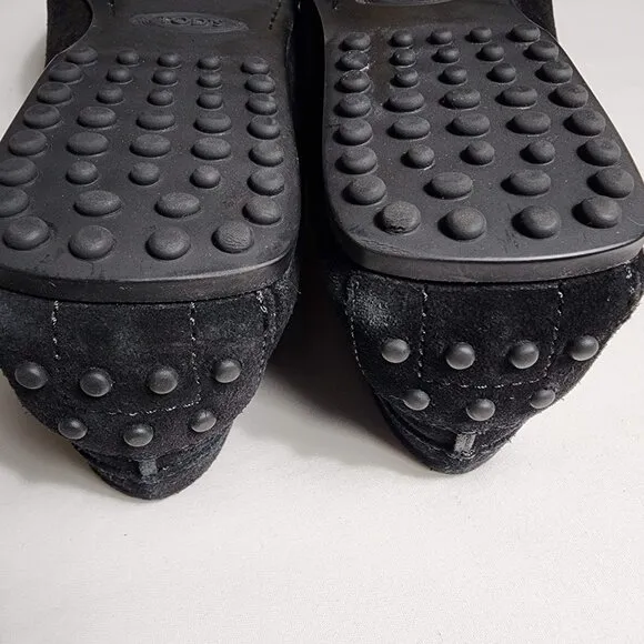 Tod's Mocassino City Gommino Driving Shoes Black Suede Leather Men's 7.5 / 9 US