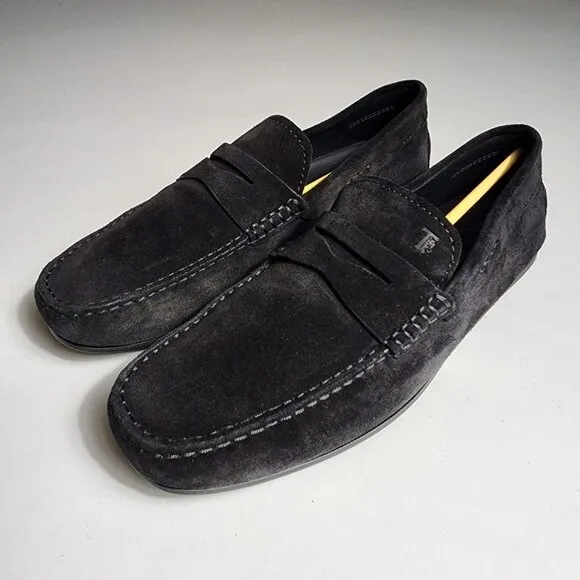 Tod's Mocassino City Gommino Driving Shoes Black Suede Leather Men's 7.5 / 9 US