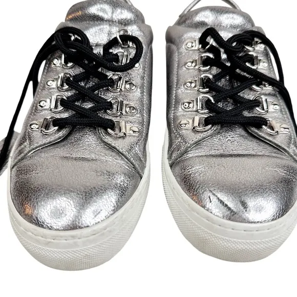 TOD’S Sportivo Metallic Leather Sneakers SZ 38 Fringe Silver Shoes