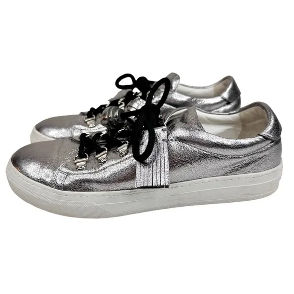 TOD’S Sportivo Metallic Leather Sneakers SZ 38 Fringe Silver Shoes