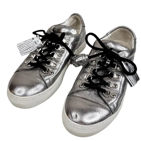 TOD’S Sportivo Metallic Leather Sneakers SZ 38 Fringe Silver Shoes