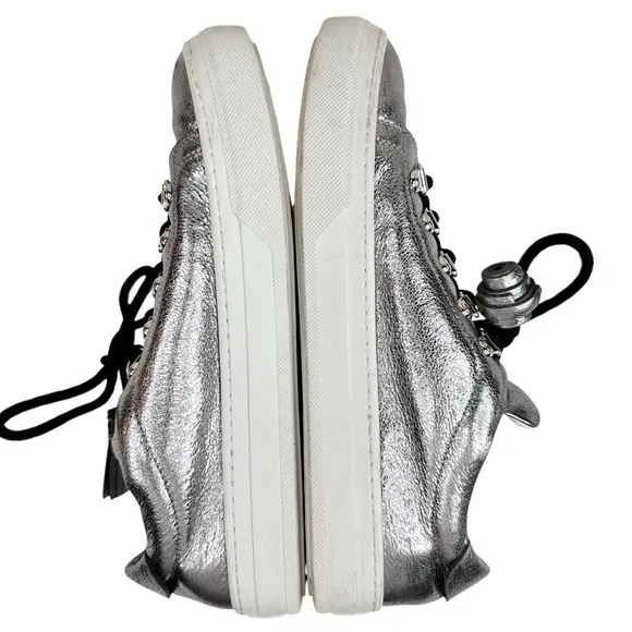 TOD’S Sportivo Metallic Leather Sneakers SZ 38 Fringe Silver Shoes