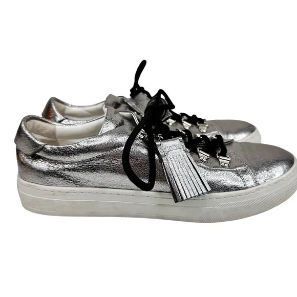 TOD’S Sportivo Metallic Leather Sneakers SZ 38 Fringe Silver Shoes