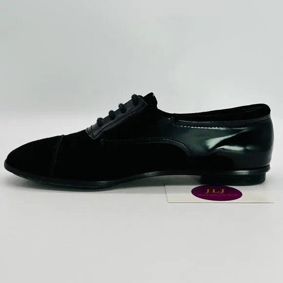 Tod's Women's Black Suede Patent Leather Lace Up Oxford Shoes Size 37 EU/ 7 US
