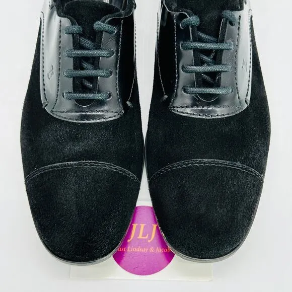 Tod's Women's Black Suede Patent Leather Lace Up Oxford Shoes Size 37 EU/ 7 US
