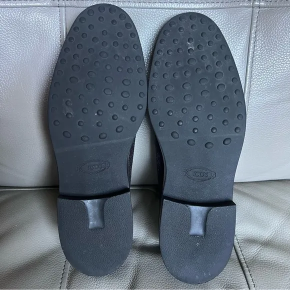 TOD’S Wool Slip On Shoes Sz 38 Gray Black Classic Minimalistic Low Heel Italian
