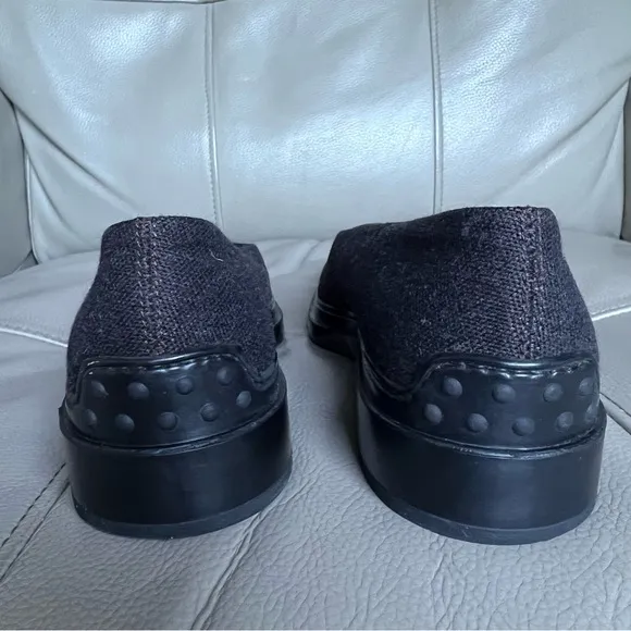 TOD’S Wool Slip On Shoes Sz 38 Gray Black Classic Minimalistic Low Heel Italian