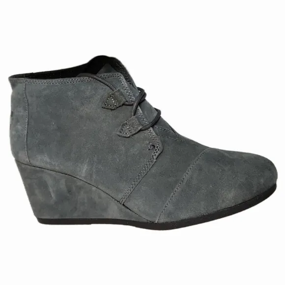 TOMS Kala Gray Suede Wedged Lace-up Ankle Boots Booties (w size 11)