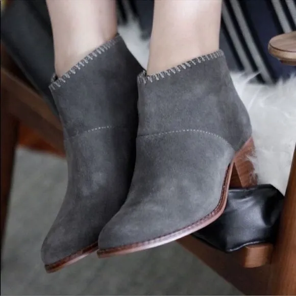 TOMS | Leila Ankle Heeled Bootie Grey Suede Size 6.5.  B82