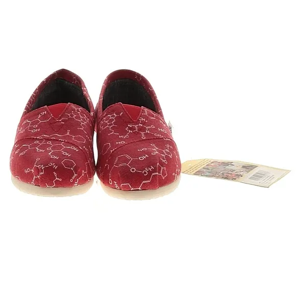 TOMS Red Slip-On Flats with White Pattern