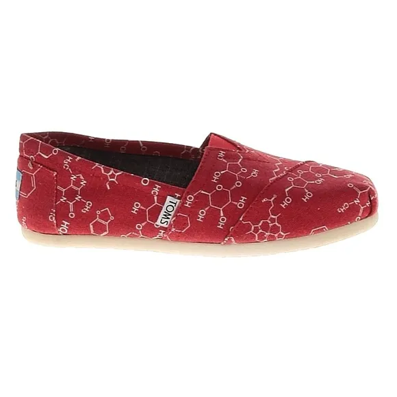 TOMS Red Slip-On Flats with White Pattern