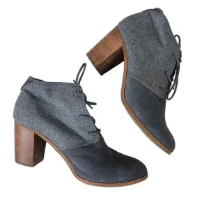 Toms Size 10 Boots Lunata Ankle Booties Gray Suede 3&quot; Block Heel Shoes