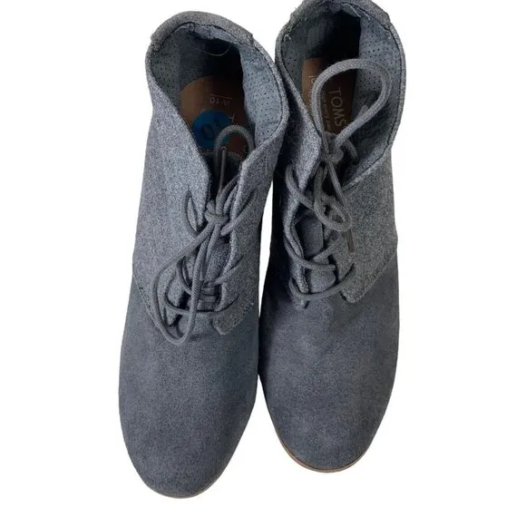 Toms Size 10 Boots Lunata Ankle Booties Gray Suede 3&quot; Block Heel Shoes