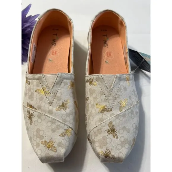 Toms Womens Bee Print Canvas Slip-On Shoes W7.5