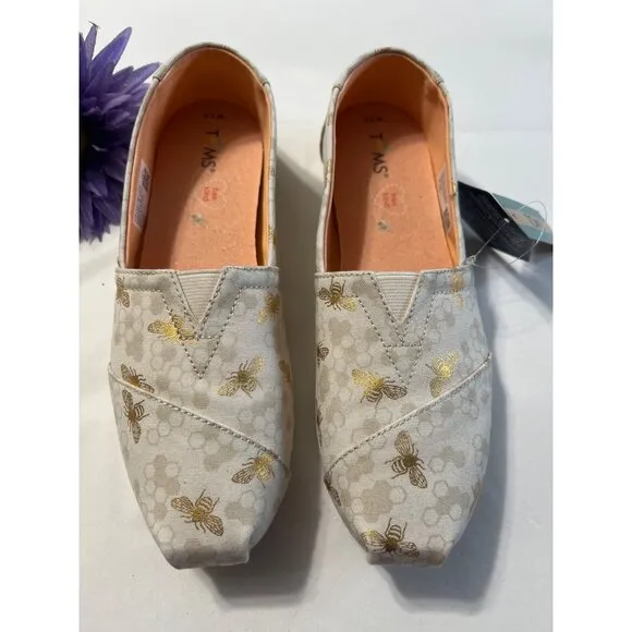 Toms Womens Bee Print Canvas Slip-On Shoes W7.5