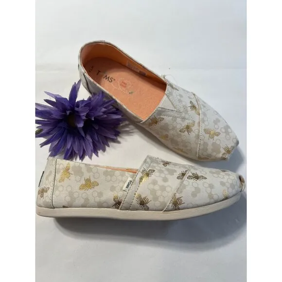 Toms Womens Bee Print Canvas Slip-On Shoes W7.5