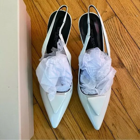 Tony Bianco Bertie high heels Slingbacks shoes White high shine  Revolve Sz 6