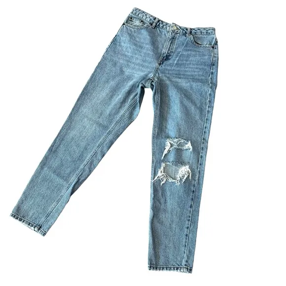 TOPSHOP MOM JEAN LIGHT MEDIUM WASH DISTRESSED 30 x 32 STRAIGHT TAPER LEG