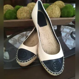 Tory Burch Black and Cream Espadrille Flats