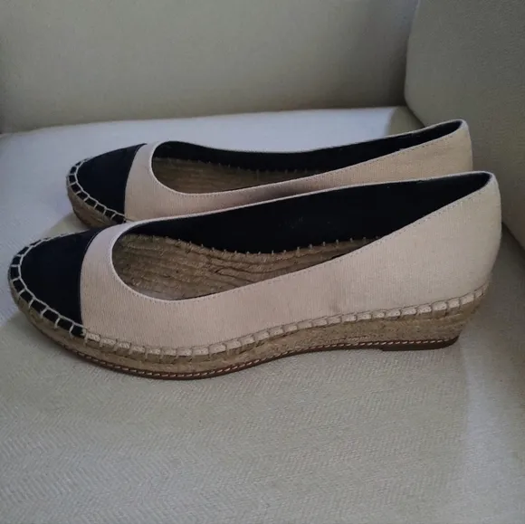 Tory Burch Black and Cream Espadrille Flats