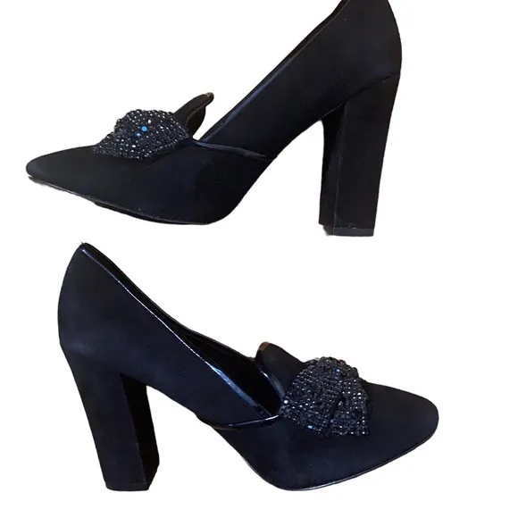 Tory Burch black Carissa Pump Soho Lux Suede Size 10 Heeled Loafer Shoes.