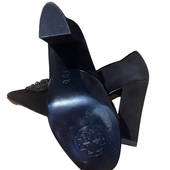 Tory Burch black Carissa Pump Soho Lux Suede Size 10 Heeled Loafer Shoes.