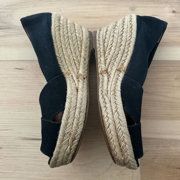 Tory Burch Black Flipa Open Toe Espadrille Wedges Shoes Sandals Size 9