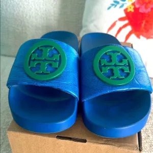 Tory Burch Blue and Green Slide Sandals