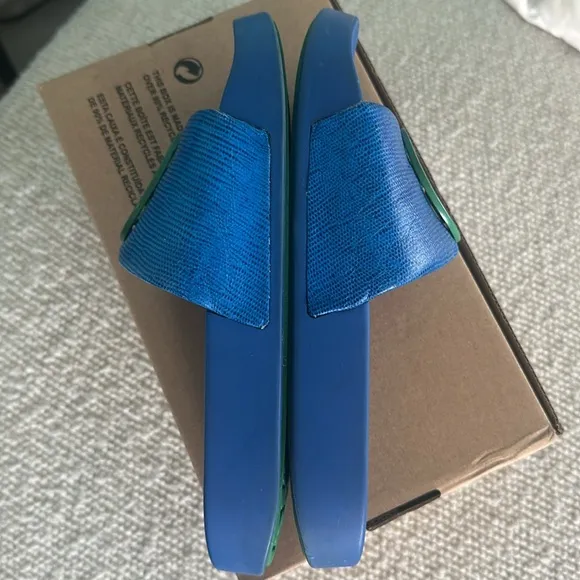 Tory Burch Blue and Green Slide Sandals
