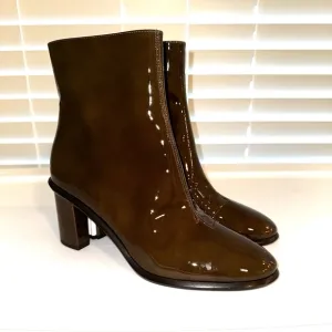 Tory Burch Brooke dark Moss Patent leather ankle boots 8.5